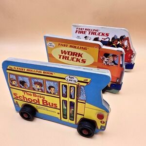 Fun Vintage 1986 Fast Rolling Book Childrens Board Books on Wheels Set of 3